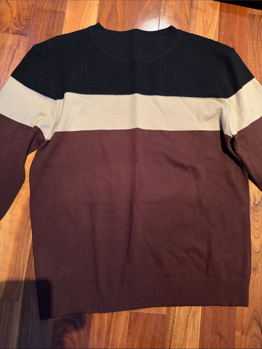 Men's Colorblock Crewneck Sweater - Black, Cream & Brown